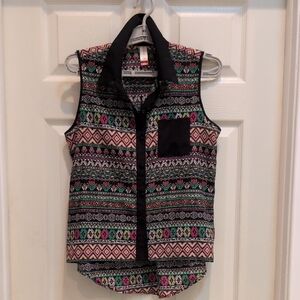 No Boundaries Women's Collared Sleeveless Hi-Low Button-Down Top Size Medium